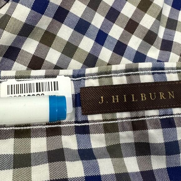 J. HILBURN Custom Men’s Navy and Brown Plaid Long-Sleeve Button Down Shirt sz M - Picture 6 of 7